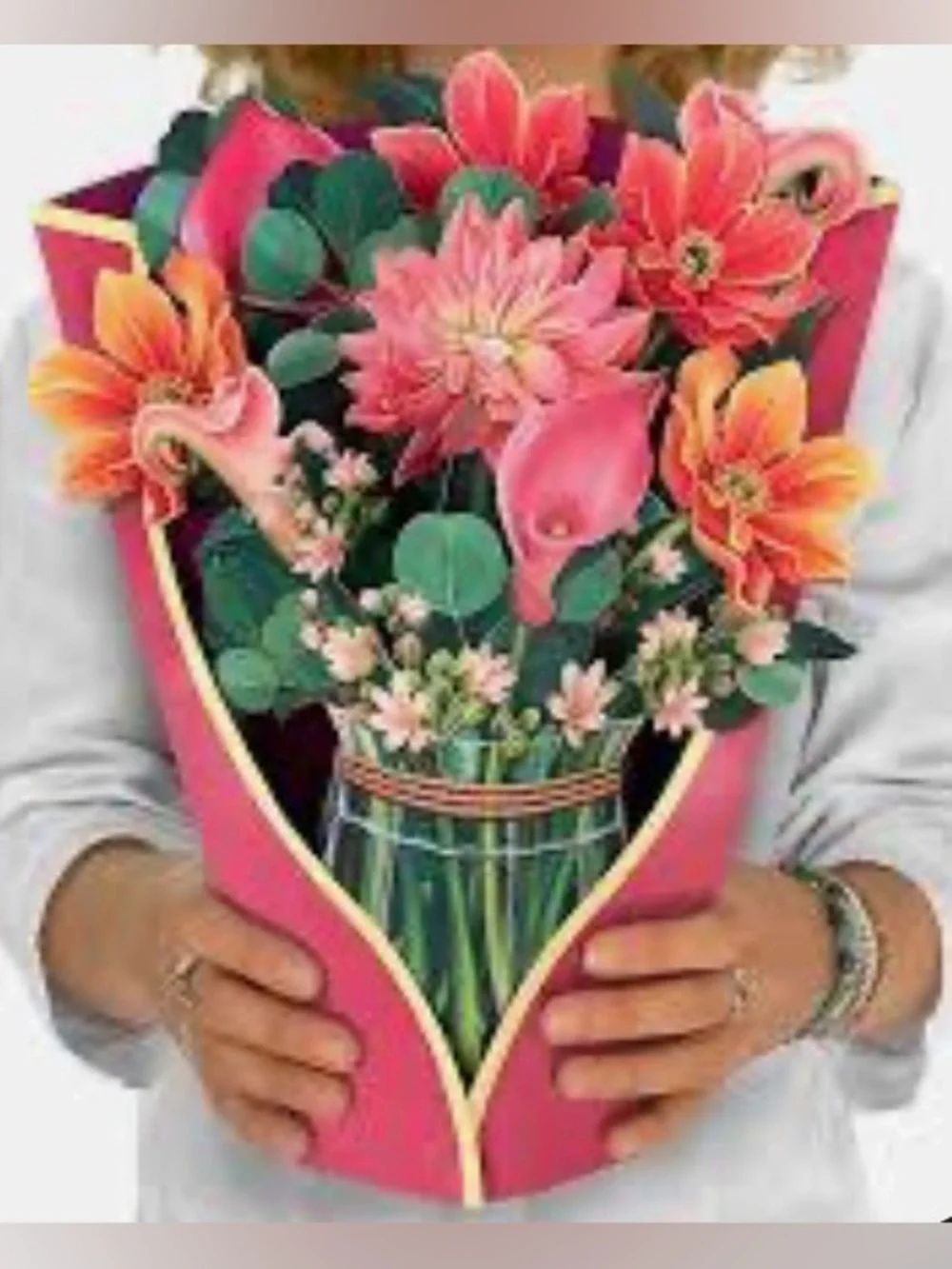 NWT LIFE SIZE/LIFE LIKE POP-UP DAHLIA 💐 IN VASE CARD! W/2ND MATCHING FLAT CARD